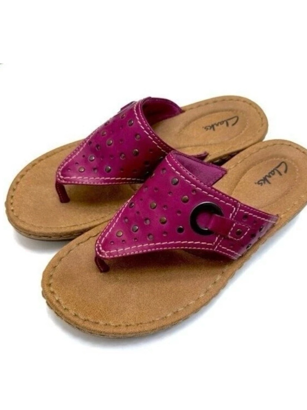 Clarks Women's Trista Mint Thong Fuchsia size 9.5 Leather